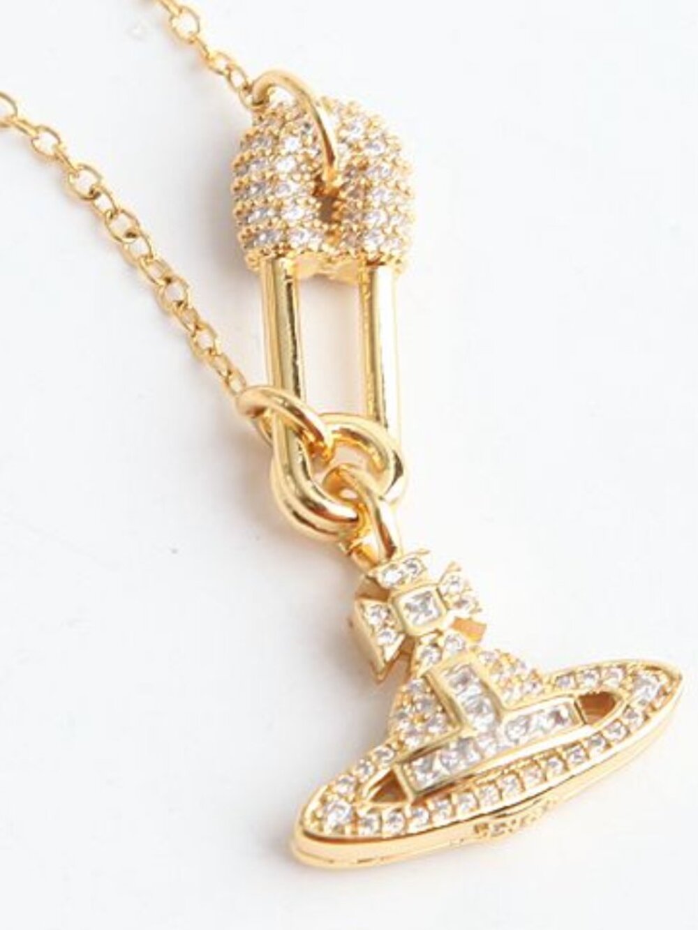 New VIVIENNE WESTWOOD GOLD Lucrece Orb Pendant Pave Pin Necklace Ret $375